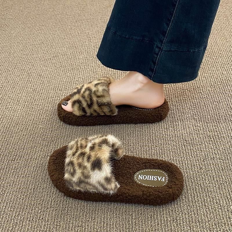 毛拖鞋女款外穿2025新款豹纹棉拖鞋秋冬季室内家居厚底保暖一字拖,淘宝优惠券,粉丝福利购,淘宝优惠卷