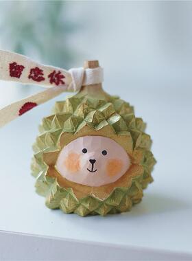 Joe/榴莲小熊小木雕金枕榴莲可爱桌面摆件见面礼创意新年礼物女生
