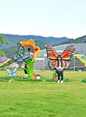 户外仿真发光蝴蝶玻璃钢雕塑庭院园林草坪景观网红打卡装饰大摆件