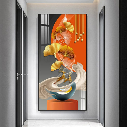 郁金香现代轻奢高档玄关装饰画走廊过道挂画入户正对门壁画奶油风 - 图2