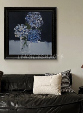 手绘油画抽象肌理卉客厅卧室艺术装置高级感蓝色玫瑰装饰品挂画