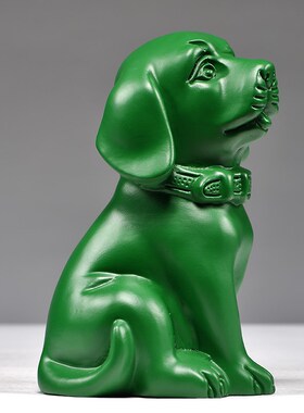 绿色木雕刻狗摆件生肖狗动物狗实木质家居客厅办公装饰送礼工艺品