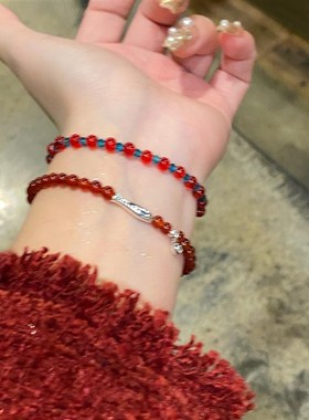 好运锦鲤红玛瑙小鱼串珠手链国风百搭小众高级感手串礼物女