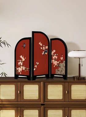 喜上眉梢小屏风桌面摆件新中式客厅玄关柜高级感小众家居装饰摆画