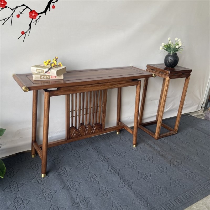 老榆木实木玄关桌中式雕花仿古供桌客厅家用条案几端景台简约入户 - 图2