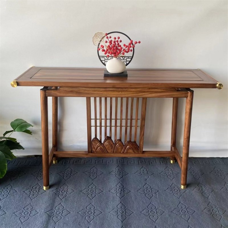 老榆木实木玄关桌中式雕花仿古供桌客厅家用条案几端景台简约入户 - 图0