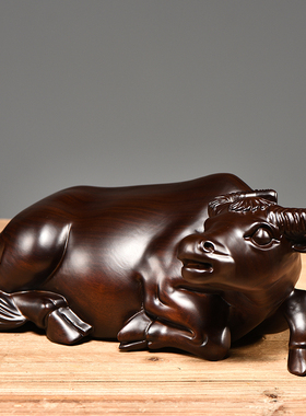黑檀木雕水牛摆件 实木质十二生肖牛红木卧牛家居装饰雕刻工艺品