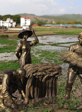 玻璃钢仿铜人物雕塑定制农耕步行街民俗小品童趣校园铸铜人物摆件