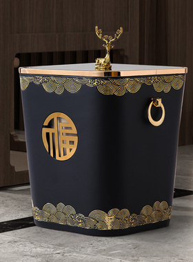 新中式有盖垃圾桶轻奢客厅茶几沙发旁装饰高档家用茶室办公室摆件