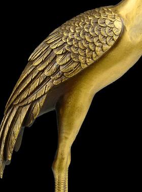 铜仙鹤摆件 落地大号龟鹤延年长寿龟 客厅家居装饰祝寿铜鹤礼品纯