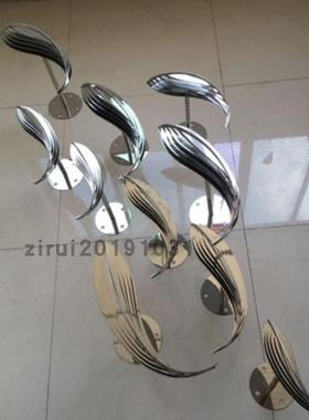 不绣钢鱼雕塑摆件酒店售楼处户外水池水景创意金属镜面小鱼群摆设