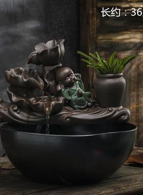 陶瓷自动循环水鱼缸流水增氧过滤器摆件鱼盆喷泉瀑布室内家用造景