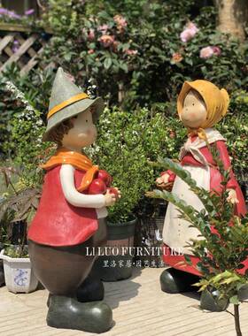 美式乡村花园景观庭院户外落地大摆件男孩女孩人物摆设幼儿园装饰