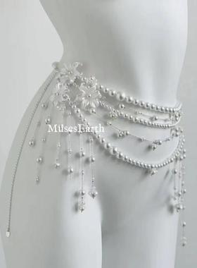 腰间炼条腰炼 炼 多层串珠流苏项炼身体炼轻奢精致小众高级感蝴蝶