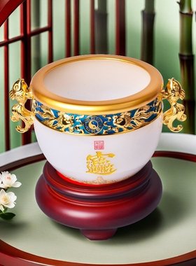 琉璃玉聚宝盆大号摆件工艺品家居办公室酒柜装饰乔迁开业商务礼物