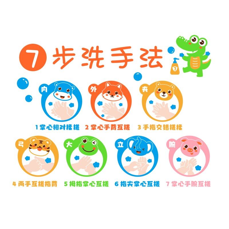 幼儿园洗手间七步洗手法卡通立体墙环创题创意布置自粘墙画,淘宝优惠券,粉丝福利购,淘宝优惠卷
