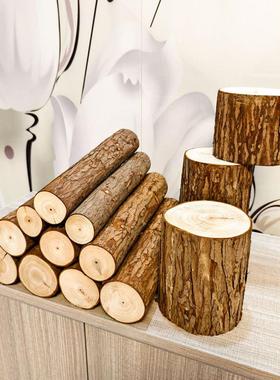 壁炉装饰木头圆木桩树桩造型木材木柴家居饰品摆件实木栅栏道具
