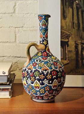 巴基斯坦手工彩绘陶瓷花瓶摆件客厅玄关酒柜创意复古家居装饰摆设