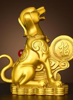 纯黄铜狗摆件生肖狗坐地生财狗西北缺角补角家居客厅办公室装饰品