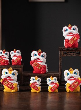 创意醒狮头一对摆件中式舞狮招财进宝客厅桌面博古架装饰开业礼品
