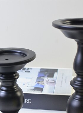 美式烛台烛光晚餐蜡烛杯气氛装饰黑色铁艺烛台工艺品摆饰