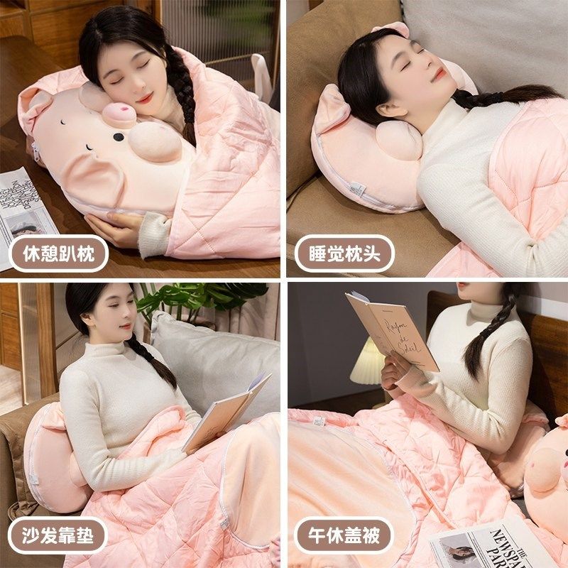 可爱小猪两用抱枕被保暖二合一办公室腰靠垫午休盖车载装饰两用,淘宝优惠券,粉丝福利购,淘宝优惠卷