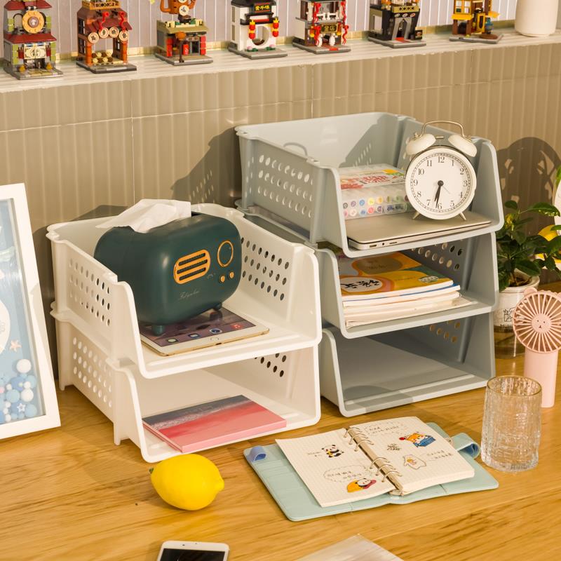 文件栏收纳盒桌面资料架书籍档案架置物塑胶盘叠加书立架办公多层 - 图2