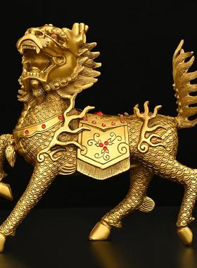 铜麒麟摆件一对公母铜火麒麟家居玄关办公室公司店铺装饰工艺品