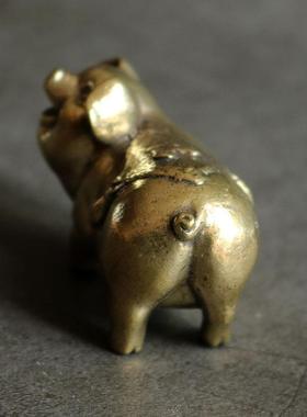 实心纯黄铜办公桌面生肖福猪小摆件古铜茶宠工艺品礼品手把玩件