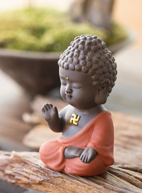 久造紫砂小如来禅意佛像摆件创意佛系家居客厅装饰车内中控台用品