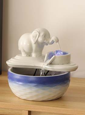 新中式大象招财流水摆件创意水晶球循环水办公室桌面店铺乔迁礼品