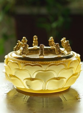 琉璃五路水供黄财神黑财神佛像招财循环流水摆件聚宝九龙浴佛盆新