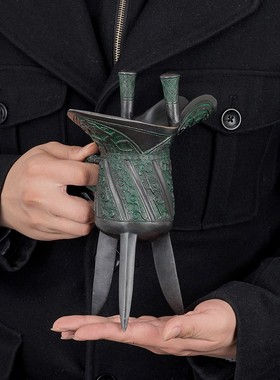 纯铜爵杯工艺品办公室客厅装饰品摆件仿古中式酒杯礼品铜制品摆件