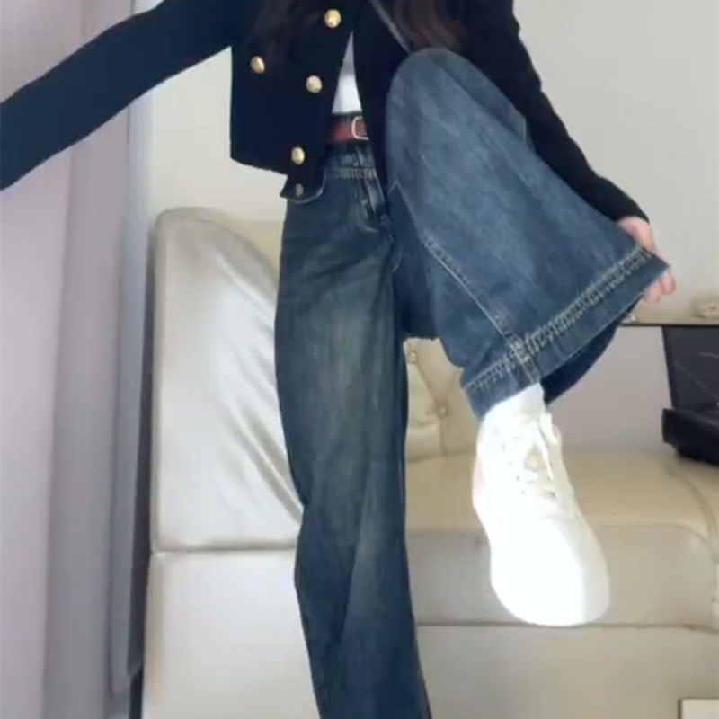 复古蓝阔腿牛仔裤春款女胖mm大码梨形身材显瘦高腰设计感直筒裤子,淘宝优惠券,粉丝福利购,淘宝优惠卷