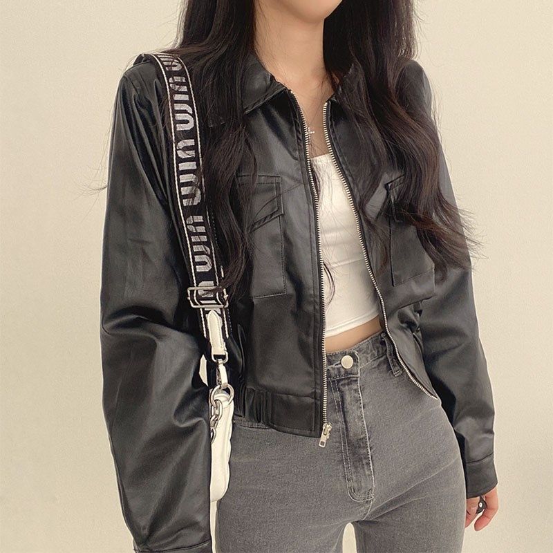 法式复古气质短款皮衣外套女秋冬新款收腰显瘦小个子开衫夹克上衣,淘宝优惠券,粉丝福利购,淘宝优惠卷