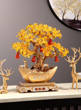 招财鹿摆件新中式新店开业礼品客厅电视柜摇钱树收银柜台装饰三件