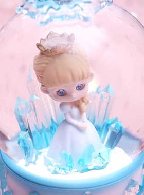 公主水晶球音乐盒旋转发光女孩卧室摆件飘雪八音盒儿童生日礼物女