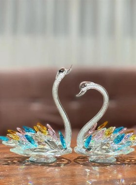 水晶新款天鹅摆件孔雀装饰欧式客厅电视柜酒柜玄关简约家居装饰品