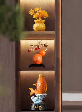 招财乔迁之喜酒柜装饰品摆件新中式高档客厅玄关电视玻璃柜新家居