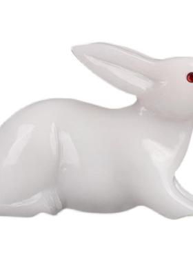 天然阿富汗柜玉白玉石雕CFN刻玉雕石原小白兔玉生肖工艺品电视玉