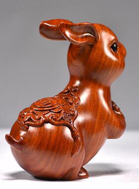 花梨木雕兔子摆件木兔十二生肖实木头兔工艺礼品摆饰家居客厅装饰