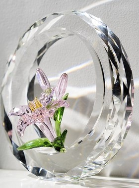 现代轻奢粉色水晶花摆件创意客厅酒柜H书房办公室家居装饰品礼品