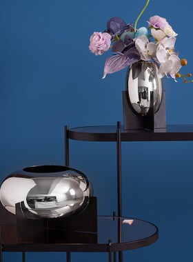 铝制银色镜面黑色金属支架器瓶样板间客厅几何装饰品