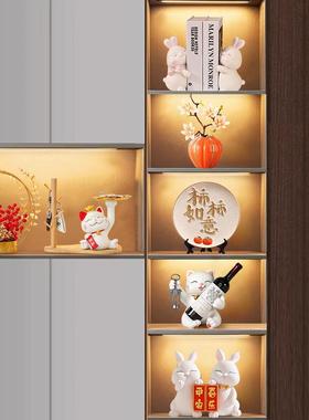 平安喜乐新房酒柜装饰品摆件高档轻奢客厅电视柜子玄关工艺品摆设