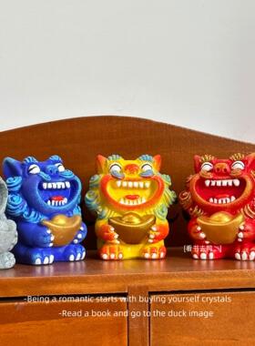 「无聊瞭 摆一对笑开口的狮子」创意阳台盆景装饰造景摆件礼物