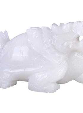 天然玉石汉白玉雕刻一体龙龟客厅家居摆件玉雕龙头龟装饰品玉