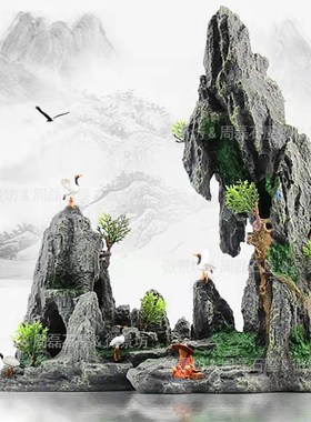精品树脂古人物渔翁奇石山水盆景假山沙盘枯山水微景造景装饰