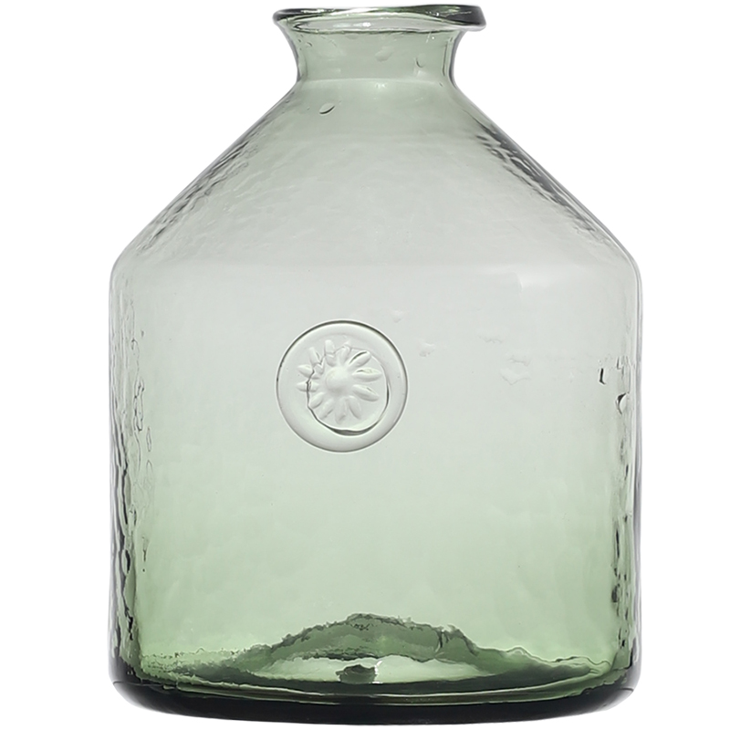 绿色小口锤纹复古风格浮雕玻璃花瓶摆件水培花器吊钟马醉木水养花 - 图3