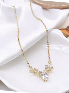 轻奢小众金色麋鹿锆石锁骨链