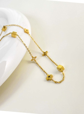 新款金色钛钢四叶草眼镜链小众